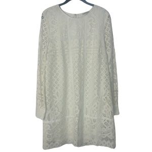 Modcloth Lace & Mesh White Long Sleeve Lace Dress